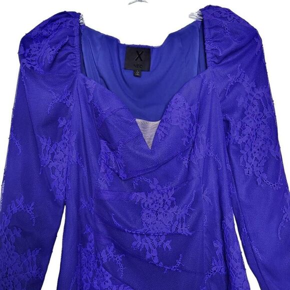 REVOLVE X by NBD Bruna Violet Ruched Lace Long Sleeve Mini Dress Size Small - Picture 4 of 12